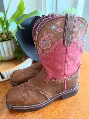 JUSTIN BOOTS 9 womens Western Cowgirl ranch square toe orthotic JFLEX